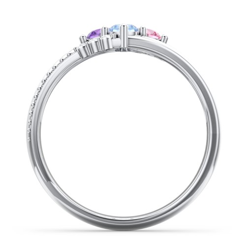 Engravable Triple Band Gemstone
Ring with Accents – Sterling Silver with Ruby, Amethyst, Pink Tourmaline, Blue Topaz, and White Premium Zirconia
