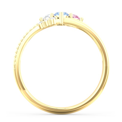 Engravable Triple Band Gemstone
Ring with Accents – 10K Yellow Gold with Diamond, Pink Tourmaline, Blue Topaz, and White Premium Zirconia