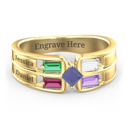 Surrounded by Love Mother's Ring in 10K Solid Yellow Gold with Emerald, Ruby, Cubic Zirconia, Amethyst, and Blue Sapphire