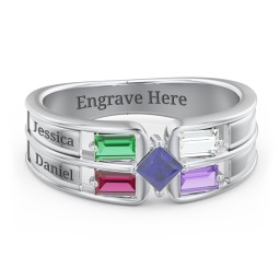 Surrounded by Love Mother's Ring in 925 Sterling Silver with Emerald, Ruby, Cubic Zirconia, Amethyst, and Blue Sapphire