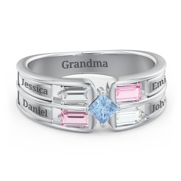 Surrounded by Love Mother's Ring in 925 Sterling Silver with Cubic Zirconia, Pink Tourmaline, and Blue Topaz