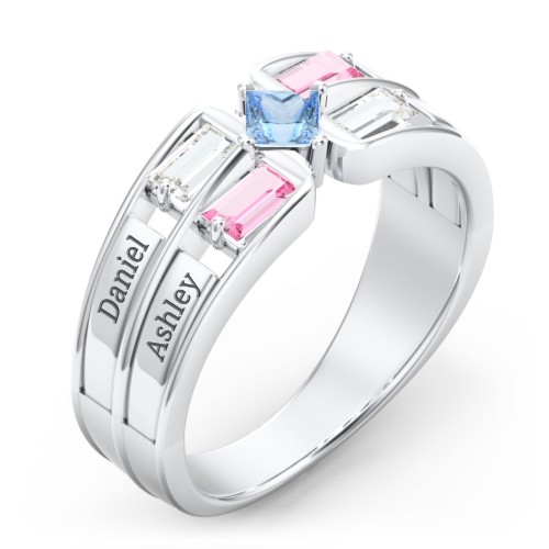 Surrounded by Love Mother's Ring – Sterling Silver with Cubic Zirconia, Pink Tourmaline, and Blue Topaz