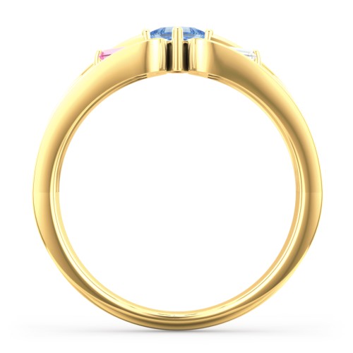 Surrounded by Love Mother's Ring – 10K Yellow Gold with Cubic Zirconia, Pink Tourmaline, and Blue Topaz
