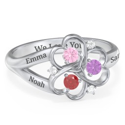 Engravable Intertwined Triple Heart Ring with Gemstones in 925 Sterling Silver with Pink Tourmaline, Garnet, Amethyst, and White Premium Zirconia