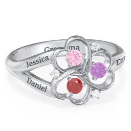 Engravable Intertwined Triple Heart Ring with Gemstones in 925 Sterling Silver with Pink Tourmaline, Garnet, Amethyst, and White Premium Zirconia