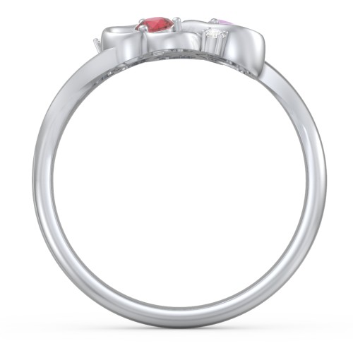Engravable Intertwined Triple Heart Ring with Gemstones – Sterling Silver with Pink Tourmaline, Garnet, Amethyst, and White Premium Zirconia