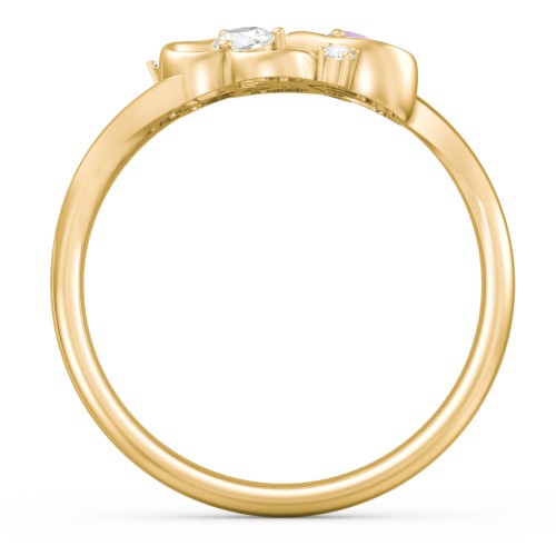 Engravable Intertwined Triple Heart Ring with Gemstones – 10K Yellow Gold with Diamond, Amethyst, and White Premium Zirconia