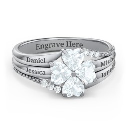 A Mother's Love and Luck Ring in 925 Sterling Silver with Aquamarine and White Premium Zirconia