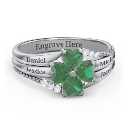 A Mother's Love and Luck Ring in 925 Sterling Silver with Emerald and White Premium Zirconia