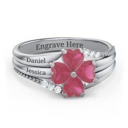 A Mother's Love and Luck Ring in 925 Sterling Silver with Ruby and White Premium Zirconia
