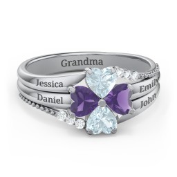 A Mother's Love and Luck Ring in 925 Sterling Silver with Aquamarine, Amethyst, and White Premium Zirconia