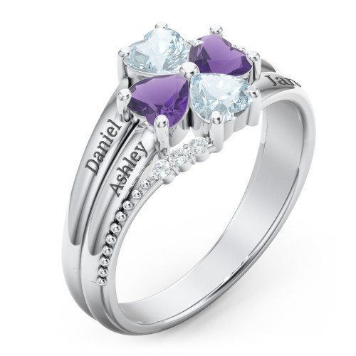 A Mother's Love and Luck Ring – Sterling Silver with Aquamarine, Amethyst, and White Premium Zirconia
