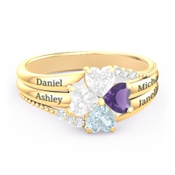 A Mother's Love and Luck Ring in 10K Solid Yellow Gold with Diamond, Amethyst, Aquamarine, and White Premium Zirconia
