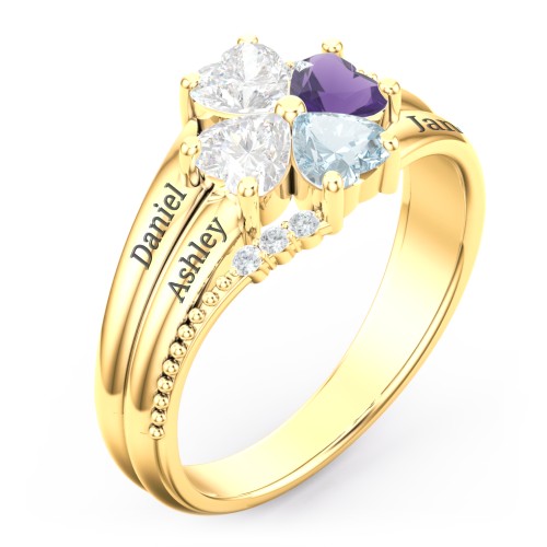 A Mother's Love and Luck Ring – 10K Yellow Gold with Diamond, Amethyst, Aquamarine, and White Premium Zirconia