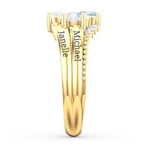 A Mother's Love and Luck Ring – 10K Yellow Gold with Diamond, Amethyst, Aquamarine, and White Premium Zirconia