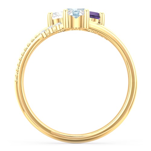 A Mother's Love and Luck Ring – 10K Yellow Gold with Diamond, Amethyst, Aquamarine, and White Premium Zirconia