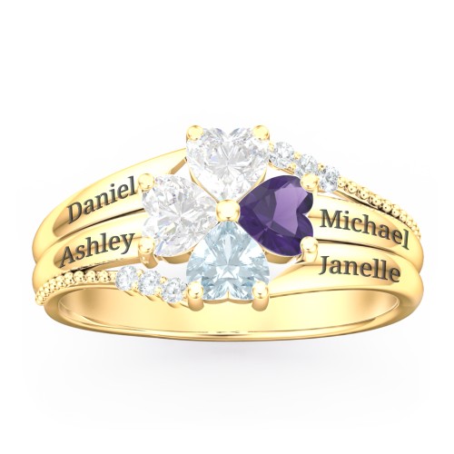 A Mother's Love and Luck Ring – 10K Yellow Gold with Diamond, Amethyst, Aquamarine, and White Premium Zirconia