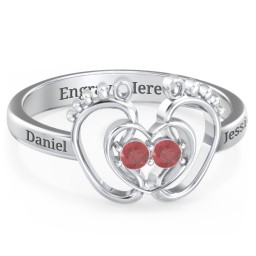 Baby Footprint and Heart Ring with Gemstones