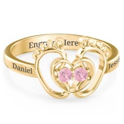 Baby Footprint and Heart Ring with Gemstones