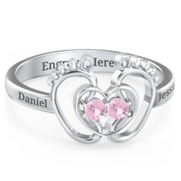 Baby Footprint and Heart Ring with Gemstones