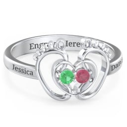 Baby Footprint and Heart Ring with Gemstones
