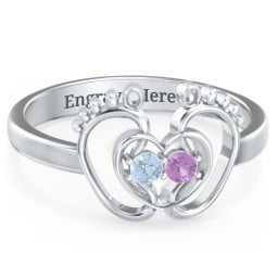 Baby Footprint and Heart Ring with Gemstones