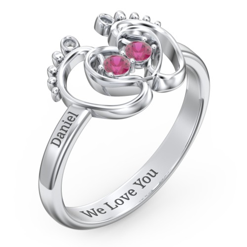 Baby Footprint and Heart Ring with Gemstones