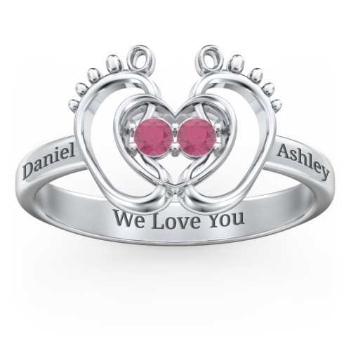 Baby Footprint and Heart Ring with Gemstones