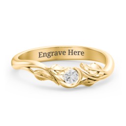 Solitaire Leaf Band Ring