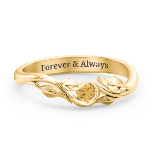 Solitaire Leaf Band Ring