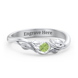 Solitaire Leaf Band Ring in 925 Sterling Silver with Peridot