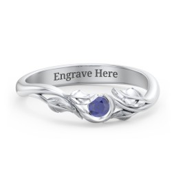 Solitaire Leaf Band Ring in 925 Sterling Silver with Blue Sapphire