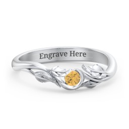 Solitaire Leaf Band Ring in 925 Sterling Silver with Citrine