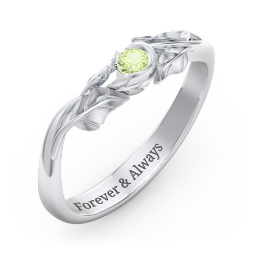Solitaire Leaf Band Ring – Sterling Silver with Peridot