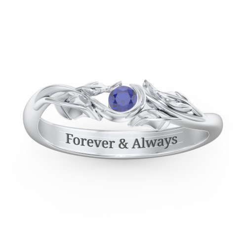 Solitaire Leaf Band Ring – Sterling Silver with Blue Sapphire