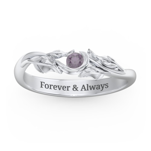 Solitaire Leaf Band Ring – Sterling Silver with Alexandrite