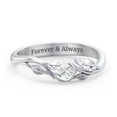Solitaire Leaf Band Ring – 10K Yellow Gold with Diamond