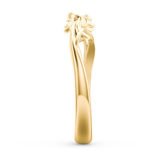 Solitaire Leaf Band Ring – 10K Yellow Gold with Diamond