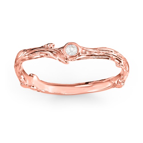Organic Twig Textured Band with Gemstone