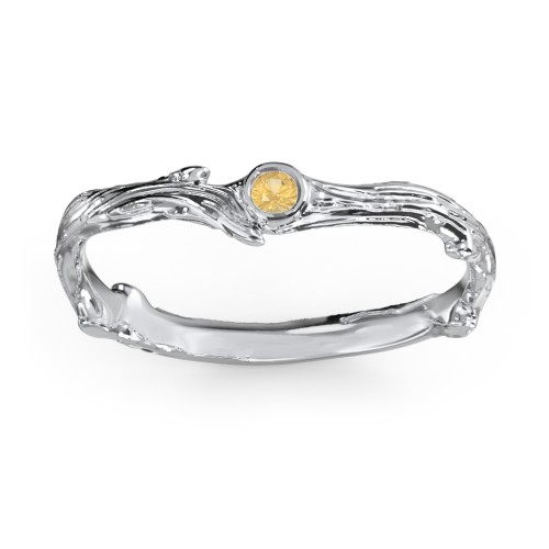 Organic Twig Textured Band with Gemstone
