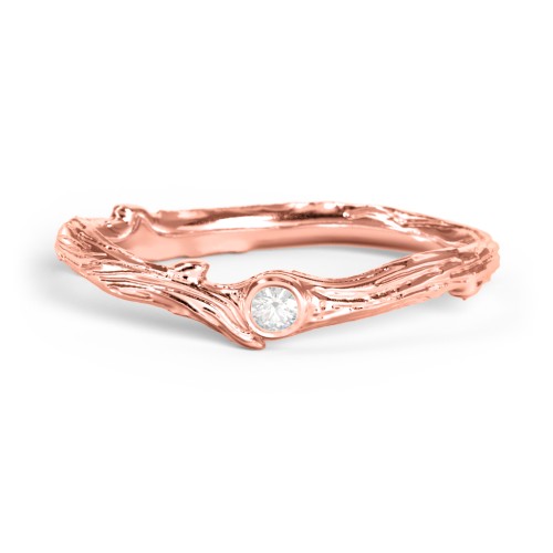 Organic Twig Textured Band with Gemstone