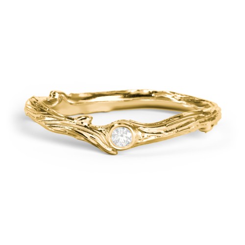 Organic Twig Textured Band with Gemstone