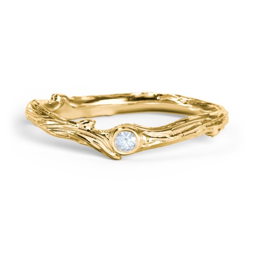 Organic Twig Textured Band with Gemstone