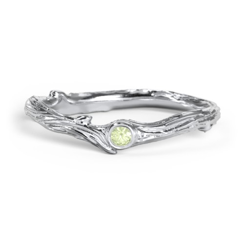 Organic Twig Textured Band with Gemstone