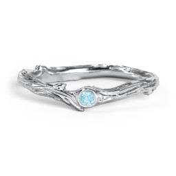 Organic Twig Textured Band with Gemstone in 925 Sterling Silver with Blue Topaz