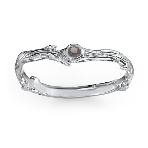 Organic Twig Textured Band with Gemstone – Sterling Silver with Smokey Quartz