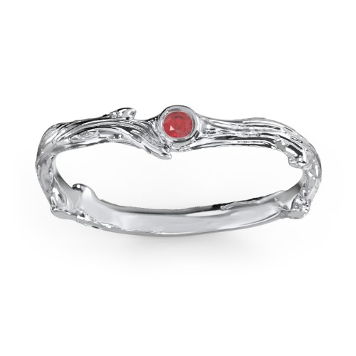 Organic Twig Textured Band with Gemstone – Sterling Silver with Garnet