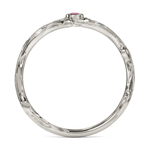 Organic Twig Textured Band with Gemstone – 10K White Gold with Ruby