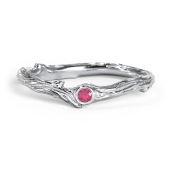 Organic Twig Textured Band with Gemstone – 10K Yellow Gold with Ruby