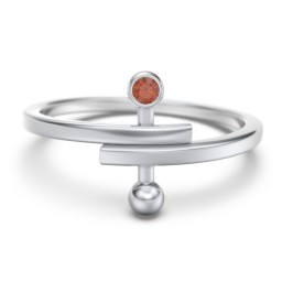 Bypass Barbell Ring with Gemstone in 925 Sterling Silver with Garnet